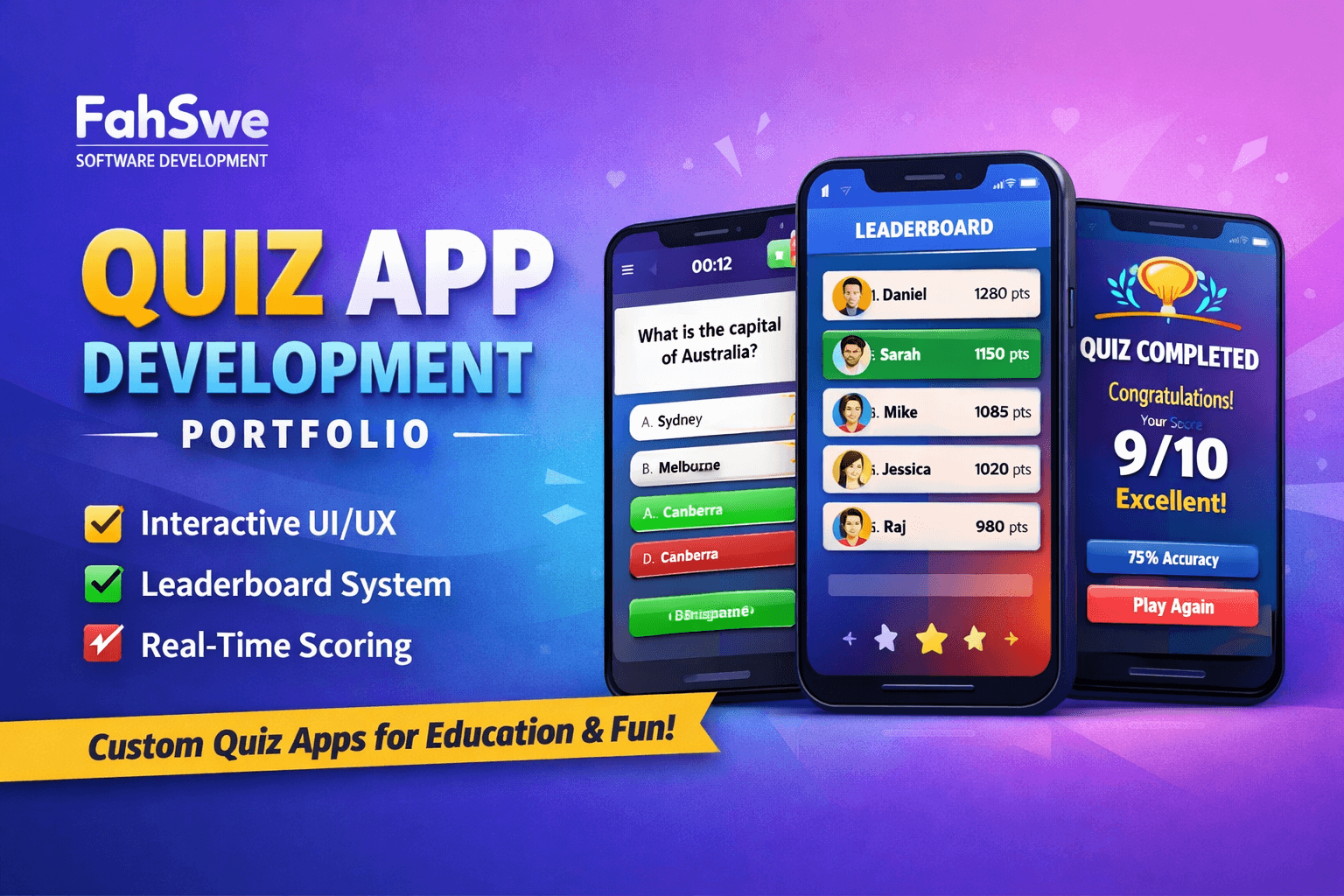 Quiz App Development Portfolio | FahSwe Software Company